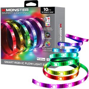 Monster Smart RGB+IC LED Strip Lights 10ft  Sound Reactive Strip Lights for Bedroom, App & Voice Control, RGB Light Strip for Room, Alexa Google Home, Razer Chroma Sync - 90 RGB+IC LED Lights
