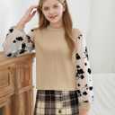 Girl Clothes Girls Outfits Flare-lace Sleeve Top and Plaid Skirt Dress Fall Winter 2Pcs Girls Clothes 6-14T (11-12 Years, Apricot)