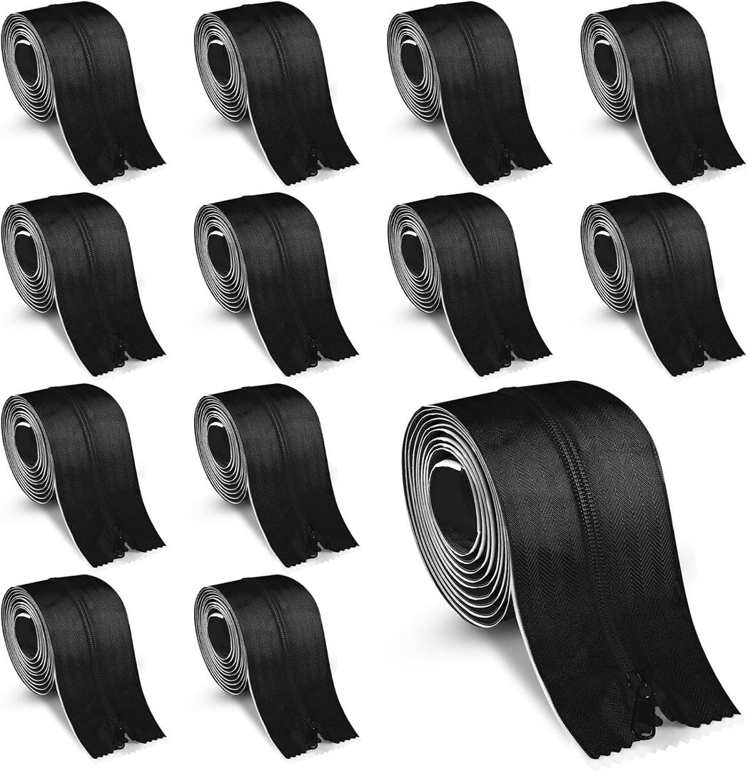 Tigeen 12 Roll Heavy Duty Zipper for Dust Barriers 7 ft x 3 Inch Zipper Door Tape Zippers Greenhouse Construction Zip Door Self Adhesive for Greenhouse Tent Accessories, Black