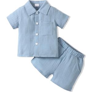 Boy Outfits 4T 5T Boy Shorts Set Cotton Linen Outfits Summer Clothes for Boys 4T 5T Boy Clothes Blue