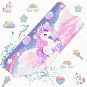 Cute Unicorn Rainbow Bathtub Shower Mat Pink Purple Clouds Non-Slip Tub Mat Extra Long Bath Floor Mats 40X16 Inch Machine Washable for Bathroom Tub Bath Mat for Toddler and Baby