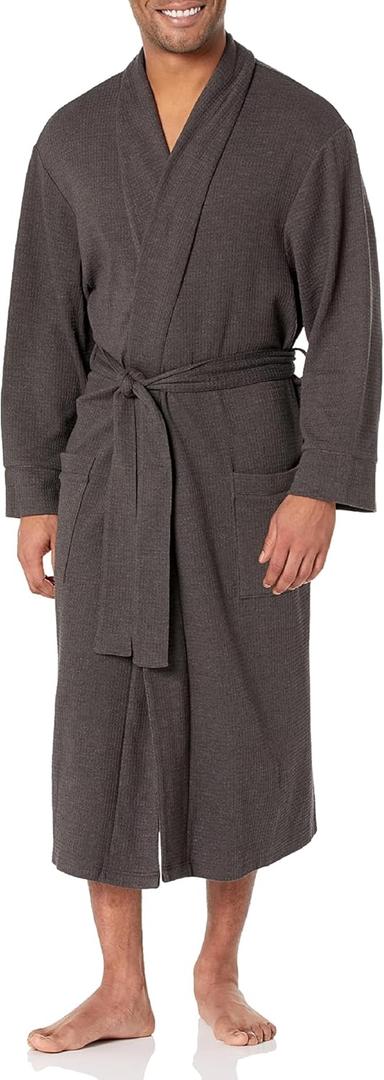 Amazon Essentials Men's Lightweight Waffle Bathrobe (X-Large-XX-Large, Charcoal Heather)