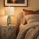 Oneach 22" Glass Table Lamps Set of 2, Gray Modern Bedside Lamp with LED Night Light for Living Room, Nightstand Lamp with USB Ports for Bedrooms, Study Room, End Table(2 Bulbs Included)