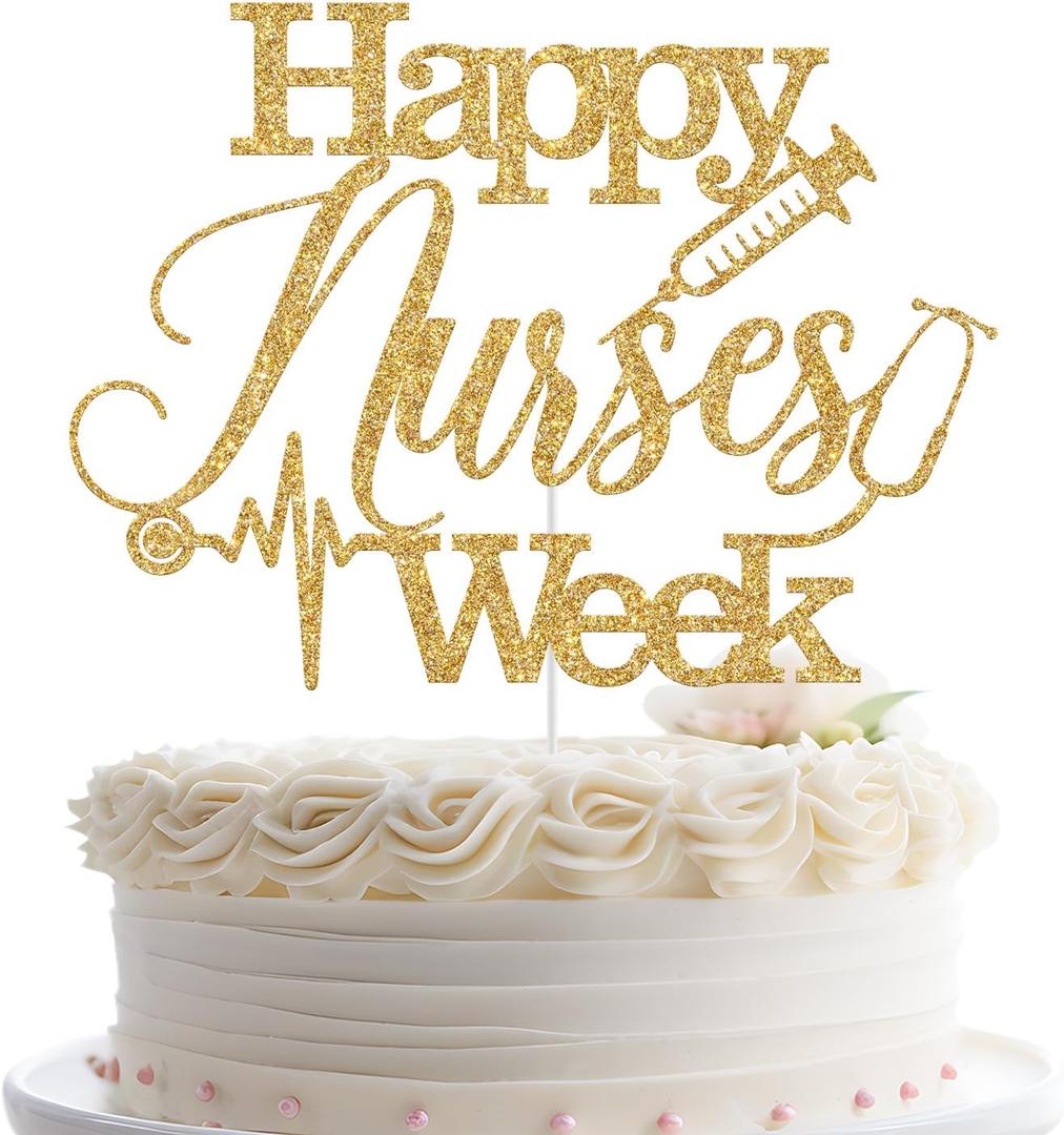 Happy Nurses Week Cake Topper, National Nurses Week Cake Decor, Thank You Nurses - We Appreciate You Decor, Nursing School Party Decorations Gold Glitter