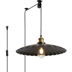 Plug in Pendant Lights for Ceiling,15.7 Inch Retro Black Metal Shade Plug in Hanging Lamp On/Off Switch Dining Room Hallway Hanging Pendant Light for Farmhouse with Light Bulb