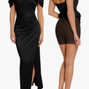 Popilush Women's Shapewear Maxi Dress Multi Way Wear Off The Shoulder Bodycon Long Cocktail Formal Dresses, Large