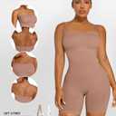 SHAPELLX Women's Shapewear Bodysuits Tummy Control Butt Lifter Body Shaper Strapless Seamless Mid Thigh Jumpsuit Tops (Beige, XL)