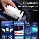Magcubic Mini Projector with WiFi and Bluetooth, 4K Support Smart Portable Projector, Small Proyector with 200ANSl & AutoKeystone, 180 Rotation HY300Pro Video Proyector for Bedroom, Movie, Outdoor