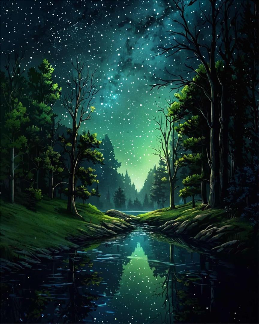 ldazao Starry Night Paint by Numbers Kit for Adults Beginner Forest Adult Paint by Number Kits Canvas Adults' Paint-by-Number Kits DIY Oil Painting for Gift Home Wall Decor 16x20 Inch (SZ0019)