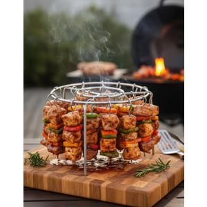 Air Fryer Grill Accessories Kit with 24 Skewers | Stainless Steel Barbecue Rack & Vertical Meat Skewers for Air Fryer | Non-Stick Round Hanging Skewers for Even Cooking