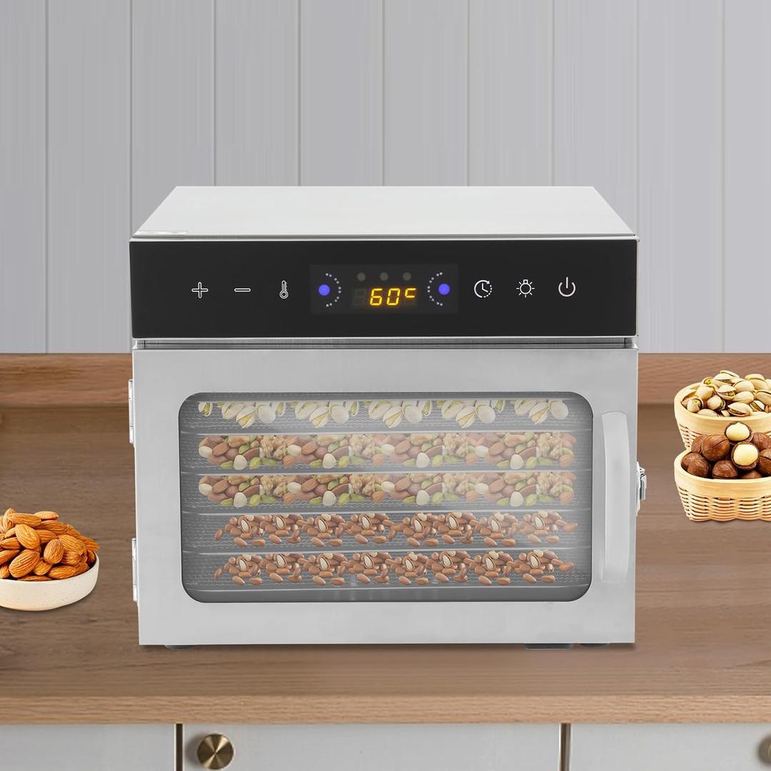 6-Tray Food Dehydrator Machine for Jerky, Fruit & Herbs, 800W Adjustable Temp & Timer, Stainless Steel Food Dryer for Home, Healthy Snacks, Pet Treats (6 layer)