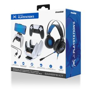 dreamGEAR Gamers Kit for PlayStation 5: Gaming Headset with 50mm Drivers, PS5 Controller Charger, Adjustable Phone Mount, USB-C Cable, Protective Cover and Caps
