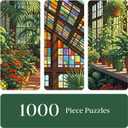 1000 Piece Jigsaw Puzzle for Adults - Stained Glass Garden Greenhouse 27.6 x 19.7in Mindful Brain Challenge & Artistic Home Decor for Family Gatherings
