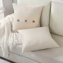 FUTEI Beige Linen Decorative Throw Pillow Covers 26x26 Inch Set of 2, Square Euro Shams Cushion Case with Vintage Button/Zipper,Modern Farmhouse Home Decor for Couch,Bed