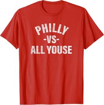 Vintage Philly vs All Youse Funny Philadelphia Slang Retro T-Shirt, XL, Red