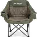 Huskfirm Oversized Camping Chair Padded Camping Chairs Heavy-Duty Foldable Camping Chairs with Cup Holder and Cooler Bag Portable Lawn Chair for Sports Outdoors-Support 450LBS, Green