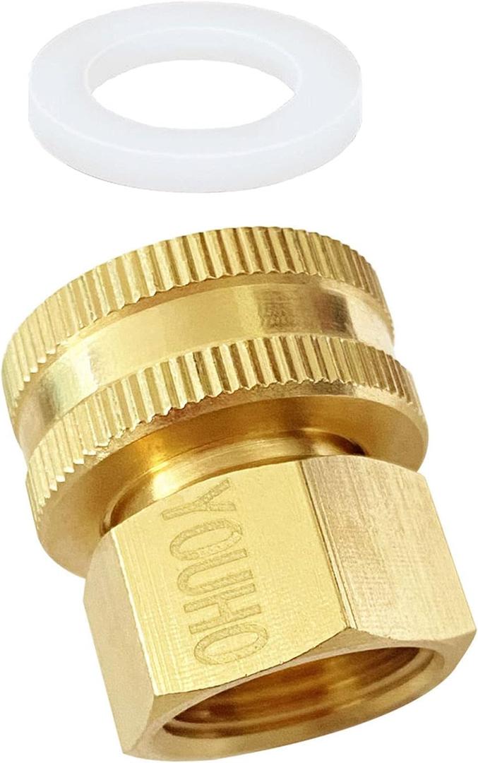 YOUHO Garden Hose Adapter Double Female Brass Swivel Thread Size 1/2 NPT (F) to 3/4 NH (F) Garden Pipe Joint Extension Repair Fitting1 Pack