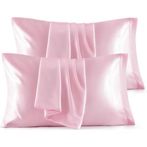 Bedsure King Size Satin Pillowcase Set of 4 - Pink Silky Pillow Cases for Hair and Skin, 20x36 Inches, Pillow Covers with Envelope Closure, Similar to Silk, Gifts for Women & Men