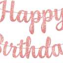 KatchOn Glitter Rose Gold Cursive Happy Birthday Banner - Pre-Strung 10 Feet, Happy Birthday Sign for Women and Girls Rose Gold Birthday Decorations