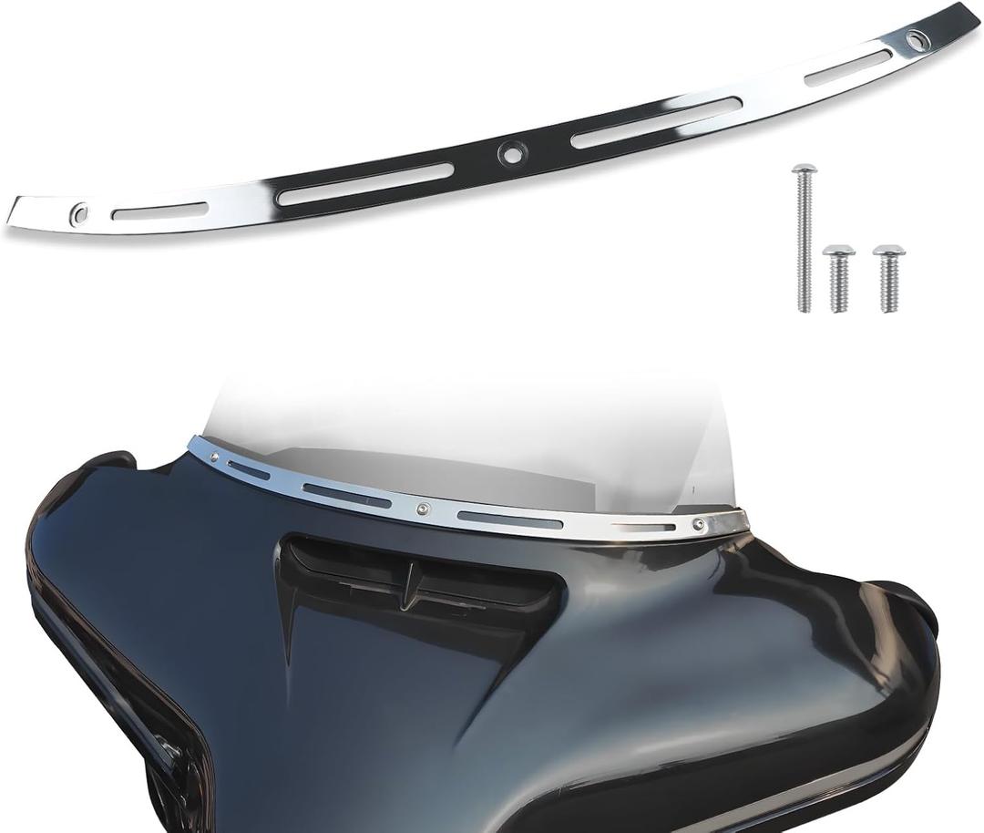 Windshield Trim for Street Glide 14-23, Chrome Polished Slotted Batwing Trim Windscreen Trim for Harley Tri Glide Street Glide Electra Glide Ultra Classic CVO 2014-2023 Accessories (23 inch)