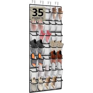 PAULONE 35 Pocket Over the Door Shoe Organizer,Reusable Breathable Large Mesh Bag Men's & Women's Sneaker Organizer,Shoe Organizer for Kids,Hanging Shoe Storage Hanging Bag (White, 35-Slot)