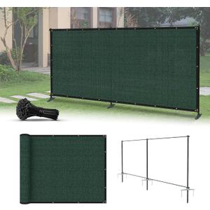 5'x12' Privacy Fence Kit Freestanding Mesh Screen with Iron Poles Temporary Fencing Outdoor Patio Backyard Divider Dog Air Conditioner Trash Fence Green Custom