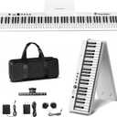 Portable Piano Keyboard, Semi-Weighted Folding Digital Piano 88 Key, Full Size, Wood Grain, Electric Piano Keyboard w/MIDI Bluetooth, Suitable for Adult, Toddler, Kids