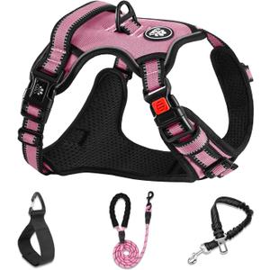 NESTROAD No Pull Dog Harness,Adjustable Oxford Medium Dog Harness with Leash,Reflective No-Choke Pet Vest Harness with Easy Control Soft Handle for Medium Dogs(M,Pink) (M neck 13-17" chest 17-25")