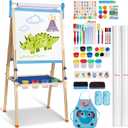 YOHOOLYO Kids Easel Wooden Children Art Easel Paper Roll,Double Sided Magnetic Whiteboard Chalkboard Dry Eraser Adjustable Height for Boys Girls Gifts, 20" x 16" x 4"