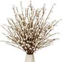 24 PCS White Berry Picks 17 Inch Tall Christmas Berry Stems Christmas Tree Branches with White Berries for Xmas Tree Winter Holiday Vase Filler Centerpiece Flower Arrangement