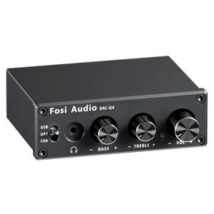Fosi Audio Q4 DAC Headphone Amp for PC, Desktop Digital to Analog Audio Converter for Home Stereo Amplifier and Powered Speakers, PC-USB/Optical/Coaxial Inputs, 3.5mm Headphone/RCA Outputs