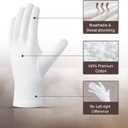 COOLJOB 6 Pairs 100% Cotton Gloves for Dry Hands Moisturizing & Eczema, Overnight Lotion, Sleep & Spa Treatment for Women & Men, Breathable Work Glove Liners, White, Small