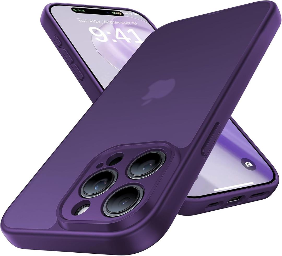 Shockproof for iPhone 15 Pro Max Case, [Camera Protection] [Military-Grade Drop Protection] Protective Anti-Yellow Slim Translucent Skin-Friendly for iPhone 15 Pro Max Phone Case, Purple
