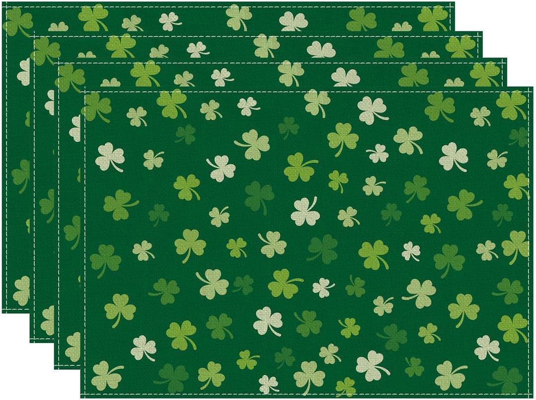 10 x XCHI Green Shamrocks St. Patrick's Day Placemats Set of 4 Table Mats for Party Home Kitchen Dining Table Decorations 12x18 Inch