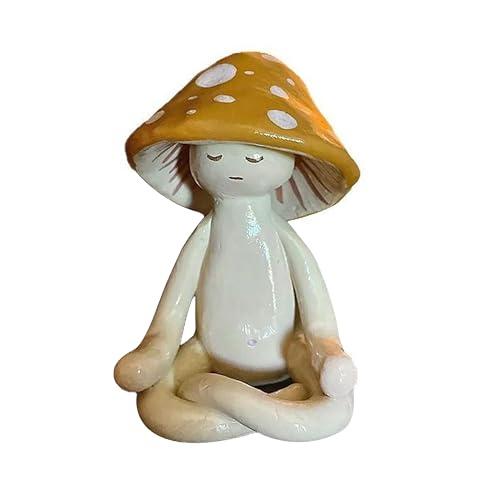 CYjorkbgg Meditation Mushroom Resin Statue - Cute Meditation Mushroom Statue for Desk Living Room Resin Figurine for Home Patio Office Decoration Cute Plant Statues for Tabletop Garden Backyard Decor