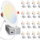 Amico 16 Pack 6 Inch 5CCT Ultra-Thin LED Recessed Ceiling Light with Junction Box, 2700K/3000K/4000K/5000K/6000K Selectable, Dimmable Can Light, 1200LM High Brightness Downlight,15W Eqv 130W,ETL