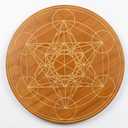 Metatron's Cube Crystal Grid 10" - Sacred Geometry Wall Decor for Balance & Protection, Premium Walnut Finished Bamboo Meditation Plate art work