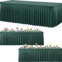 3 Pack Hunter Green Spandex Tablecloth for 8 Foot Rectangle Tables, Wrinkle Free Fitted Table Cloth Cover 8ft Green Stretchy Tablecloths with Skirt for Parties Weddings Birthday Banquet Baby Shower