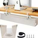 SHUWEI 36" Under Desk Cable Management Tray, Premium Fabric Cable Management for Desk, Clamp/Screw Mount Cable Tray for Office and Home (White, 36" L)