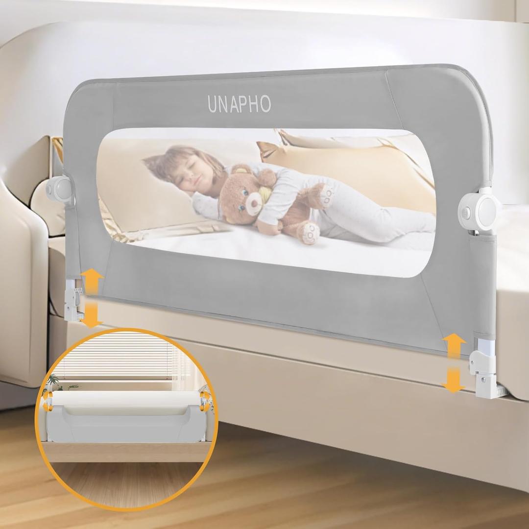Bed Rail for Toddlers,Swing Down Kids Bed Rails Guard for Twin,Full,Queen,King,Bunk Size Bed,Extral Tall Child Bed Rail Guard with Reinforced Anchor Safety System(Grey, 32inch,1 Side)