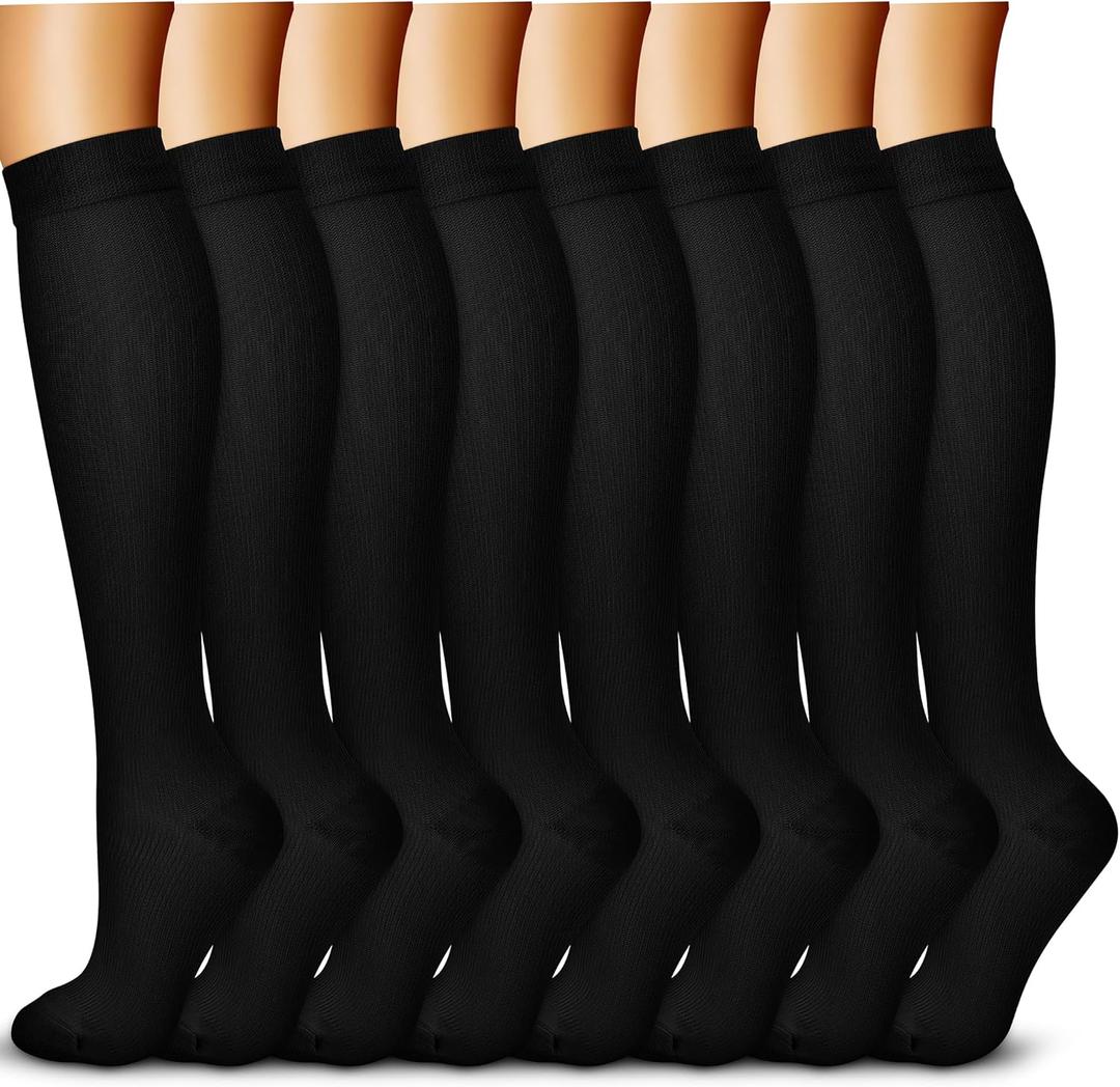QUXIANG Copper Compression Socks for Women & Men Circulation (8 Pairs) - Best for Running Athletic Cycling - 15-20 mmHg (06 Black/Pure)