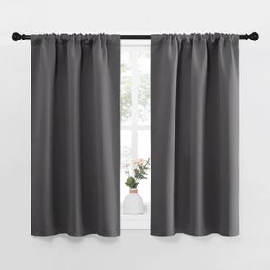 NICETOWN Grey Window Curtains for Bedroom - Home Decoration Thermal Insulated Rod Pocket Blackout Blinds & Drapes for Small Windows (Gray, 2 Panels, W29 x L40 -Inch)