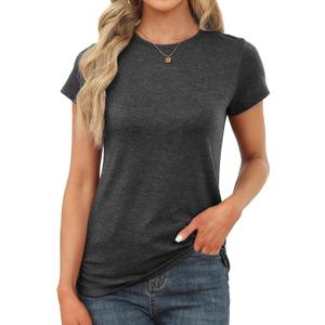 Memorose Womens Short Sleeve Tops Summer T Shirts Round Neck Causal Fashion Basic Tee (X-Large, Blackgray01)