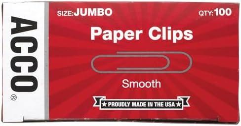 ACCO Paper Clips, Jumbo, Smooth, 100 Clips/Box, 1 Box (72580)
