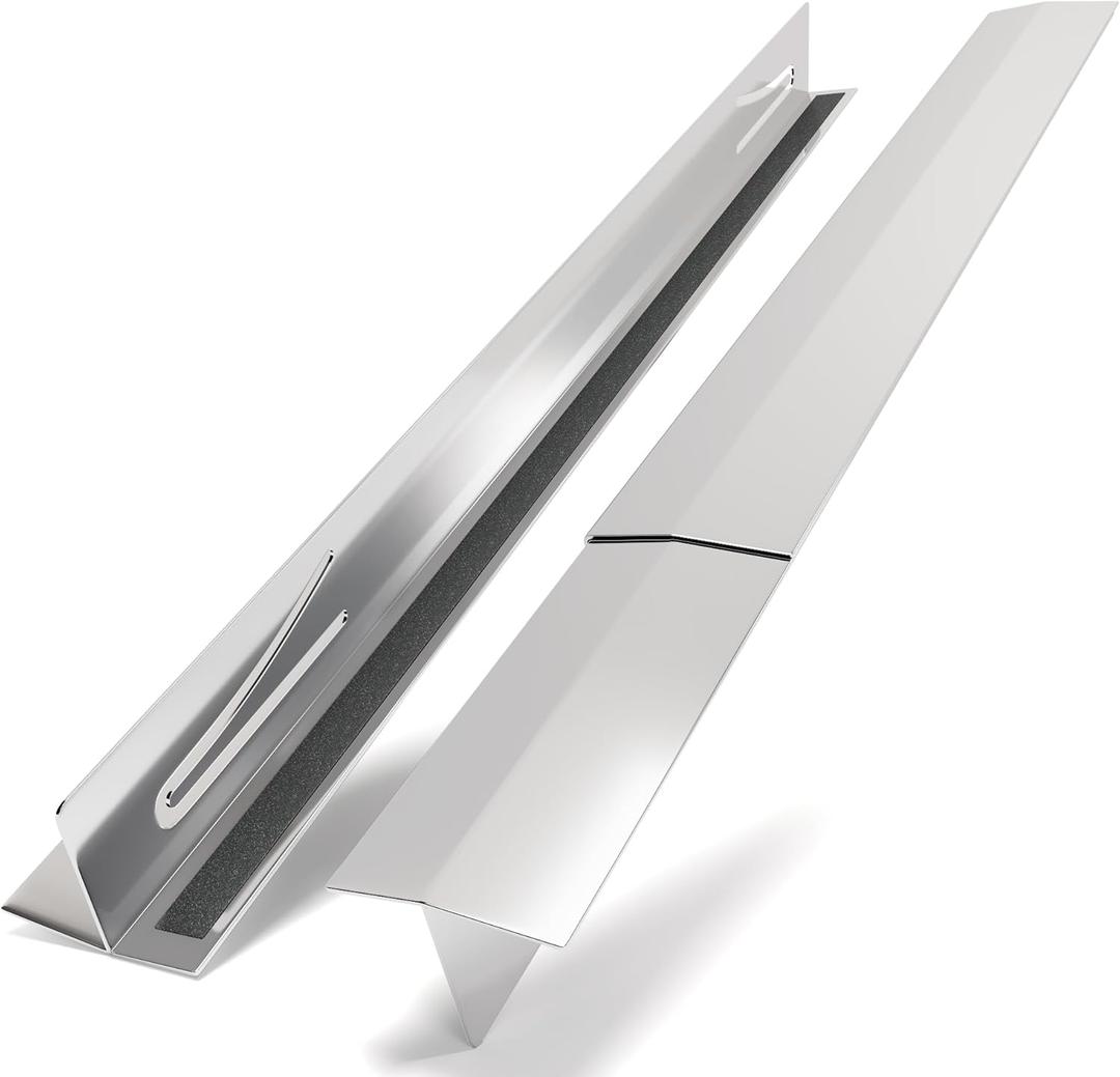 T-Shaped Stainless Steel Stove Gap Covers with Non-Slip Grip Strips  Extendable Length Stove Gap Filler (2 Pack, 14"-27.5")  Non-Sliding, Heat Resistant for Seamless Kitchen Protection (Silver)
