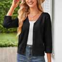 GRACE KARIN Women's 2025 Cropped Cardigan 3/4 Sleeve Lightweight Crochet Shrug Hollowed-Out Knit Sweater Tops (Black, S)