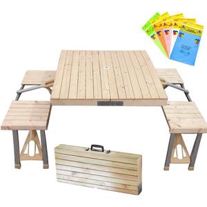 STONCEL Folding Table and Chairs Set, Portable Picnic Table with 4 Seats for Outdoor Camping Picnic BBQ, Party and Dining(Wooden) (28.34 in x 33.46 in x 26 in)