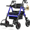 Heavy Duty Walkers for Seniors, 2 in 1 Rollator Wheelchair Combo
450 lb Capacity, 10" All-Terrain Wheels, Adjustable Seat & Handle, Foldable Transport Chair with Seat, Blue