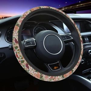 Burgundy Flowers Car Steering Wheel Cover for Women Men, Non-Slip Steering Wheel Protector, Universal 14"-15" Fit for Cars, SUVs, Trucks (Burgundy Flowers)
