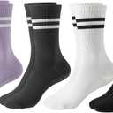 Women's-Pilates-Socks with Non-Slip Grips,Yoga Barre Socks for Gym, 4 Pairs Sticky Crew Athletic Socks